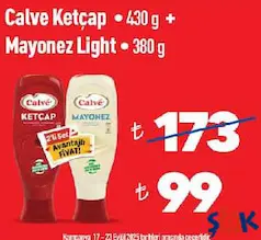 CALVE KETÇAP 430 G + MAYONEZ LİGHT 380 G fiyat ve kampanya bilgisi